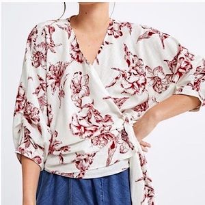 Floral Zara Wrap Blouse (Linen and Viscose Blend) in size small